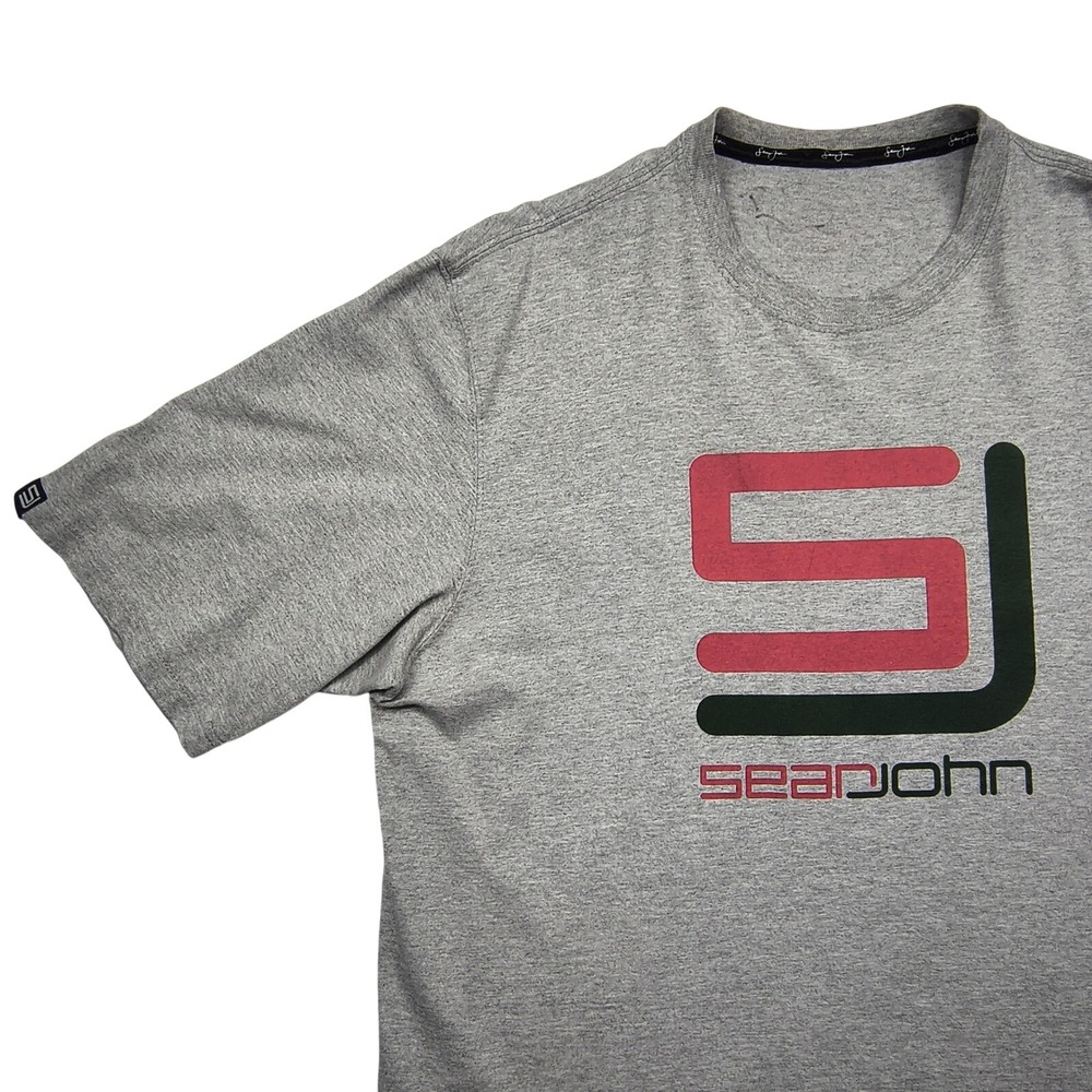 Sean John Mens Graphic T-Shirt Heather Gray XL Short‎ Sleeve Crew Neck Logo Tee